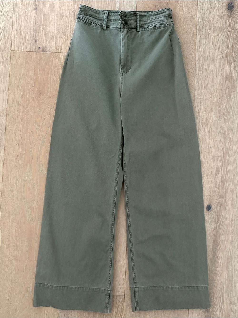 Apiece Apart Merida Wide Leg Crop Pants Sz 0 High Rise Olive Green Cotton*T24